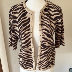 Chico's Zebra Print Cardigan in Brown and Cream